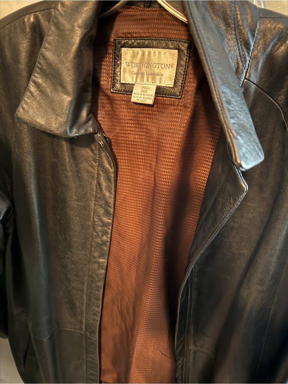 Worthington Black Leather Trench Coat with Brown Interior